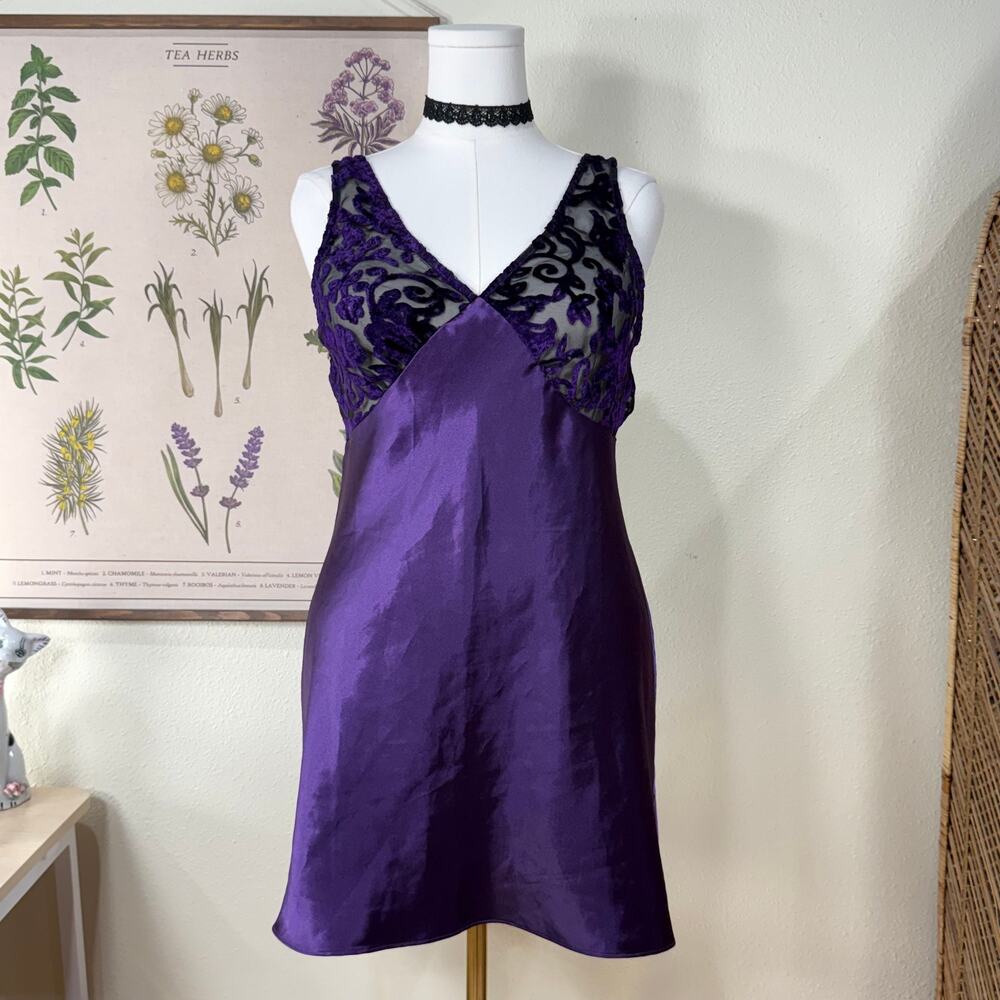 Vintage 90s Gold Label Victorias Secret Satin Burnout Slip Dress Romantic Sexy M